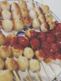 High angle view of strawberries