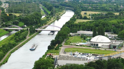 High angle view of river along trees