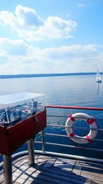 Cropped image of boat deck on sea 