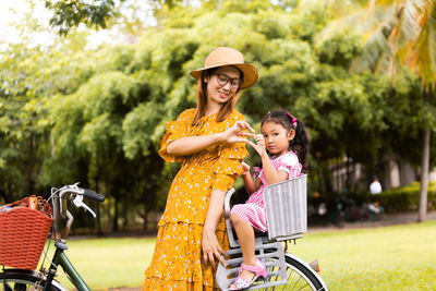 Happy woman riding horse