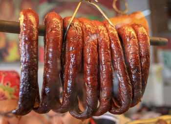 Close-up of meat on barbecue grill