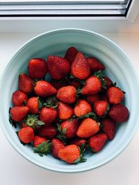 High angle view of strawberries