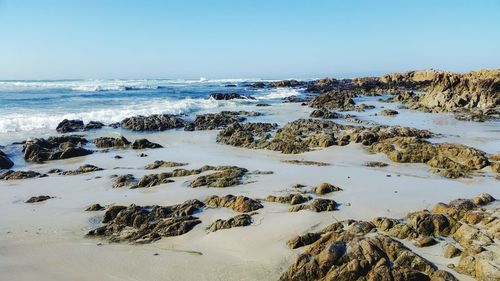 Scenic view of sea against clear sky