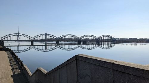 Railroad bridge against clear sky