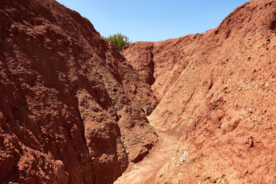 Rock formation on mountain against clear sky