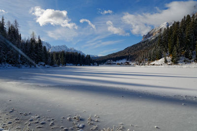 Scenic view of snowcapped mountains against sky