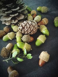 High angle view of fruits on table