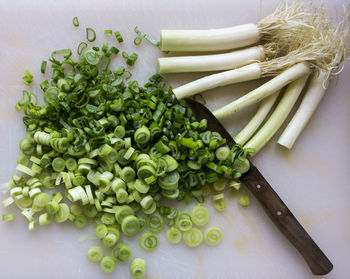 High angle view of vegetables on cutting board