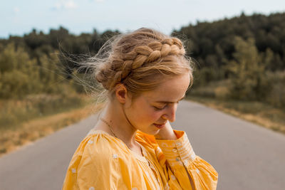 Portrait of a young woman wearing mask