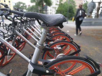 Close-up of bicycle on road