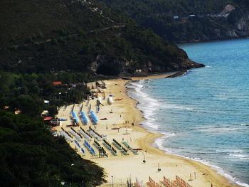 High angle view of people on beach