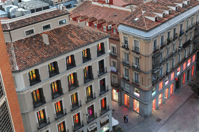 High angle view of buildings in city