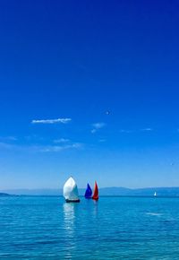 Scenic view of sea against blue sky