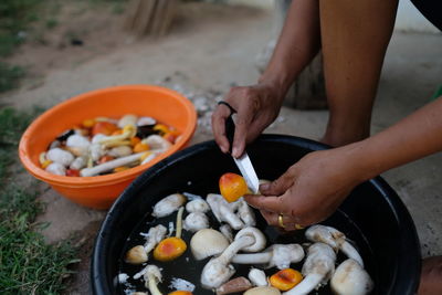 Midsection of person preparing food