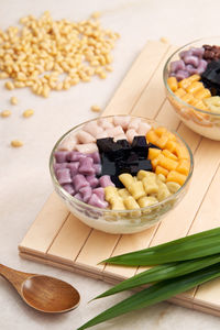 High angle view of food on table