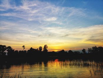 Scenic view of lake against sky during sunset