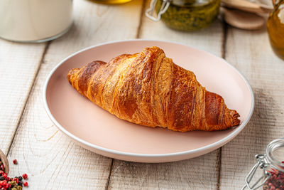 High angle view of food in plate on table