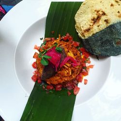 High angle view of cochinita pibil served in plate