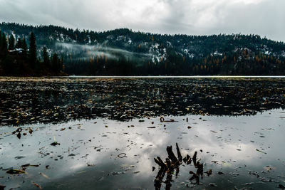 Scenic view of frozen lake against sky