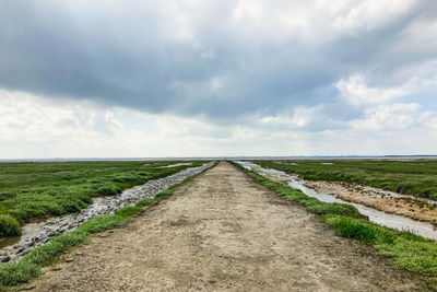 Road amidst field against sky
