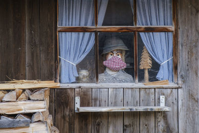 Full frame shot of wooden window of building