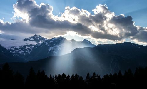 Scenic view of mountains against cloudy sky