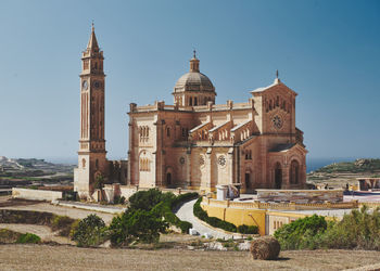 Low angle view of cathedral against clear sky on gozo