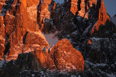 Italy, dolomities unesco heritage. scenic view of snowcapped  montains against clear sky. 