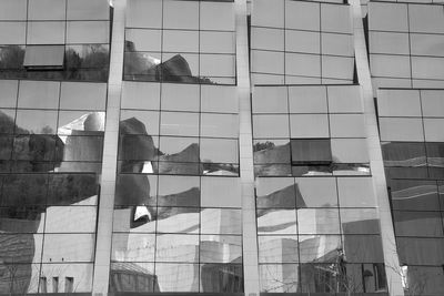 Reflection of building on glass window