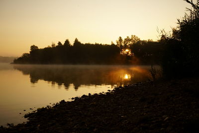 Scenic view of lake against sky during sunset