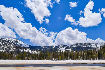 Scenic view of snowcapped mountains against sky