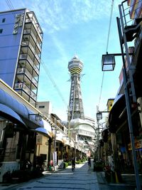 View of street and buildings in city