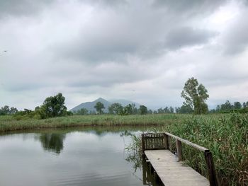 Scenic view of lake against sky