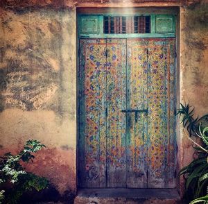 Closed door of old building