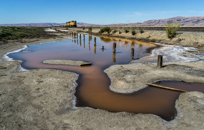 Water collected on field by railroad track