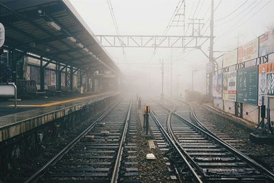 Railroad tracks on railroad station platform