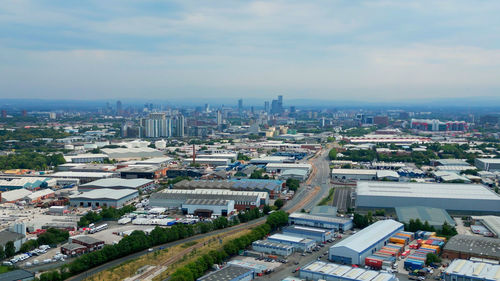 High angle view of townscape against sky