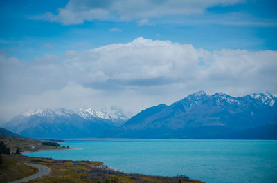 Scenic view of snowcapped mountains against sky