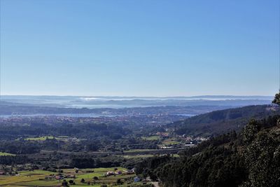 Aerial view of landscape against clear sky