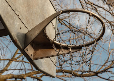 Low angle view of basketball hoop against sky