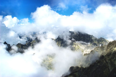 Scenic view of mountains against cloudy sky