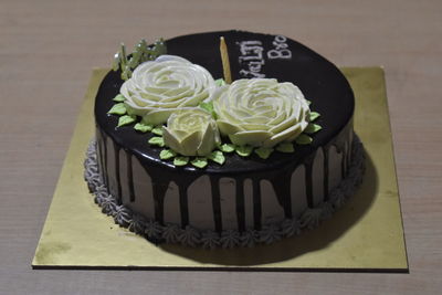 High angle view of cake on table