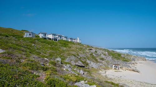 Scenic view of sea against clear blue sky