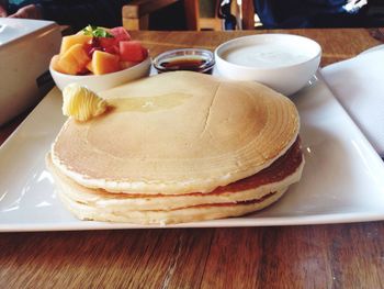 Close-up of breakfast on table