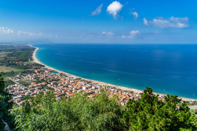 Beautiful panorama viewed form nicotera over calabria's tyrrhenian coast, italy