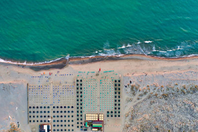 High angle view of beach by buildings in city