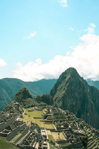 High angle view of mountains against sky