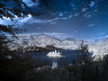 Scenic view of mountains against sky during winter