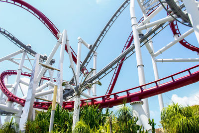 Low angle view of rollercoaster against sky