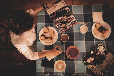 High angle view of coffee on table